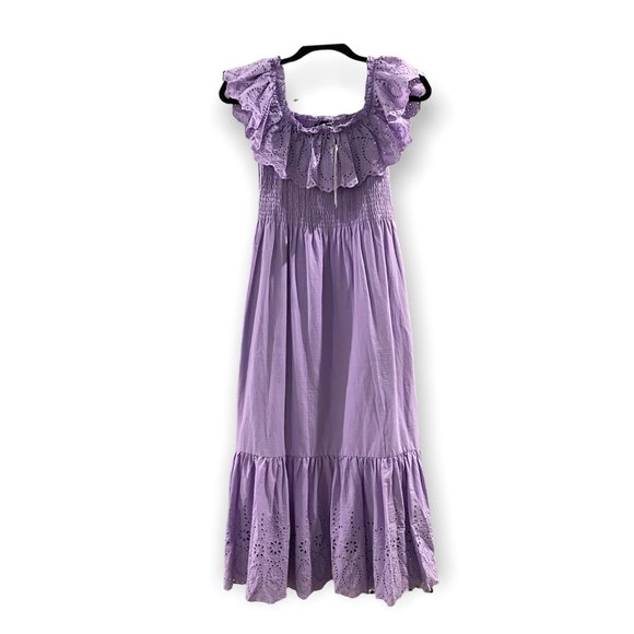 Aqua Dresses & Skirts - Aqua NWT Smocked Ruffle Crochet Tiered Maxi Dress Purple/Lilac Size Small